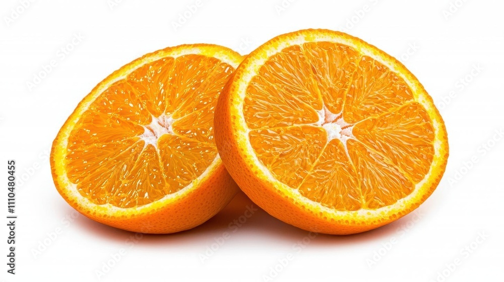 A photostock of freshly sliced oranges arranged in a neat circle, placed on a clean white background, juicy and vibrant. High Quality A photostock of freshly sliced oranges arranged in a neat circle, placed on a clean white background, juicy and vibrant. High Quality
