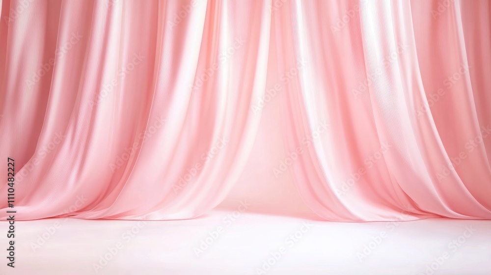 pink peach color curtain against wall background with copy space pink peach color curtain against wall background with copy space