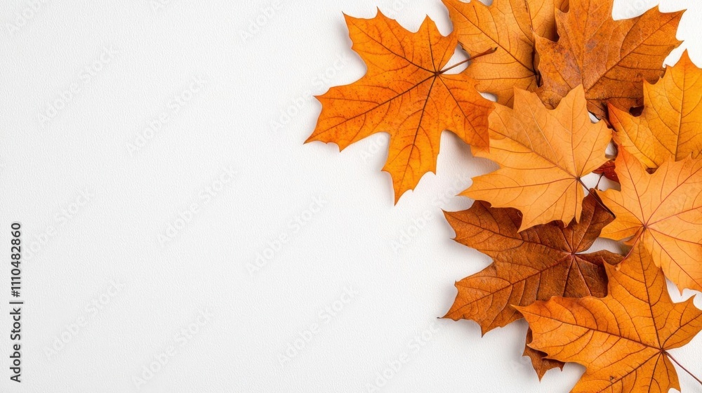 A photostock of vibrant autumn leaves scattered on a white background, symbolizing the beauty of the fall season. High Quality A photostock of vibrant autumn leaves scattered on a white background, symbolizing the beauty of the fall season. High Quality