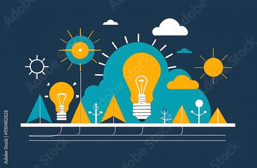 ROIfocused brainstorming with light bulb and graph icons, flat design illustration photo