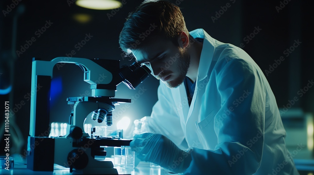 A scientist is using a microscope in a lab. A scientist is using a microscope in a lab.