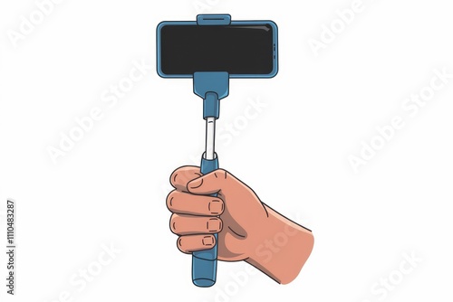 A hand holding a selfie stick with a smartphone attached ready to capture a moment.