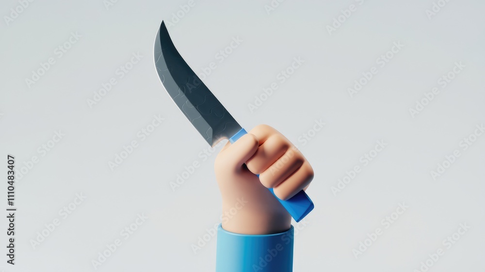 A cartoon hand with a blue handled knife raised in the air. A cartoon hand with a blue handled knife raised in the air.