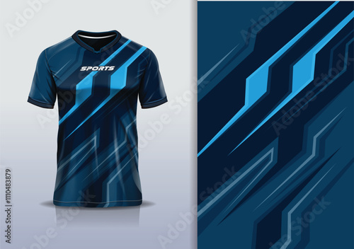 T-shirt mockup abstract stripe line jersey design for football, soccer, racing, esports, running, in blue navy  color