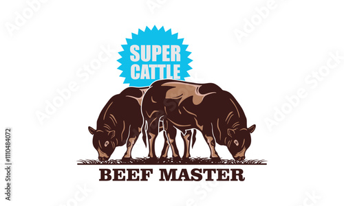 big and strong beef master cow logo, silhouette of healthy cattle at ranch vector illustrations