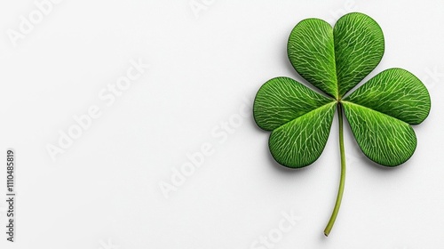 A photostock of a fresh green clover with four leaves, symbolizing good luck, isolated on a clean white background. High Quality