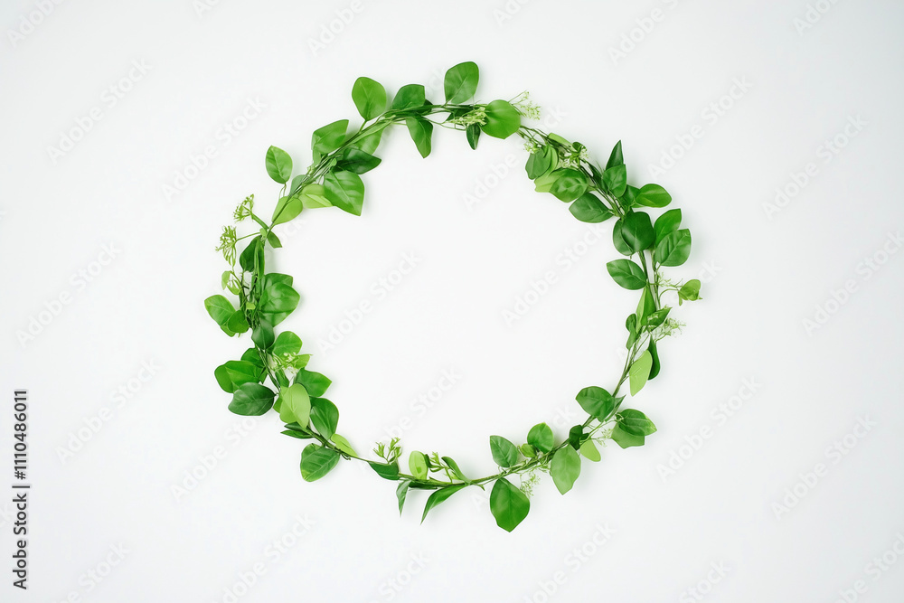 Circular of fresh green leaf herbal wreath isolated on white background Circular of fresh green leaf herbal wreath isolated on white background