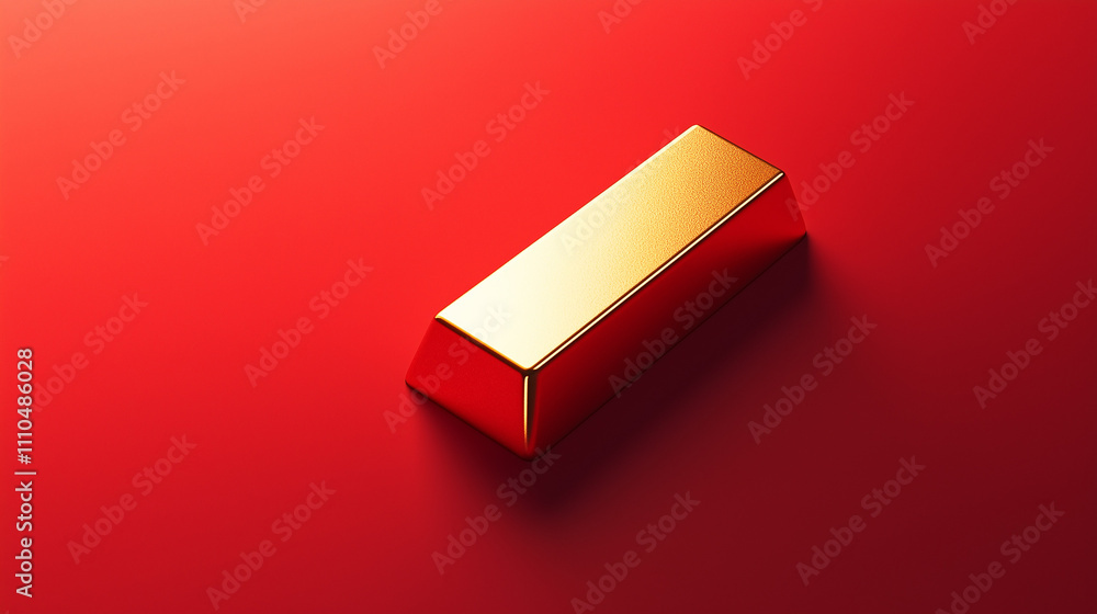 A gold ingot placed alone in the center of a red background, with subtle shadows to emphasize the object’s contours A gold ingot placed alone in the center of a red background, with subtle shadows to emphasize the object’s contours