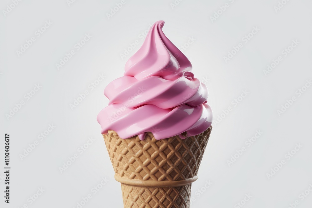 Pink soft serve ice cream in a waffle cone a sweet summer treat. Pink soft serve ice cream in a waffle cone a sweet summer treat.