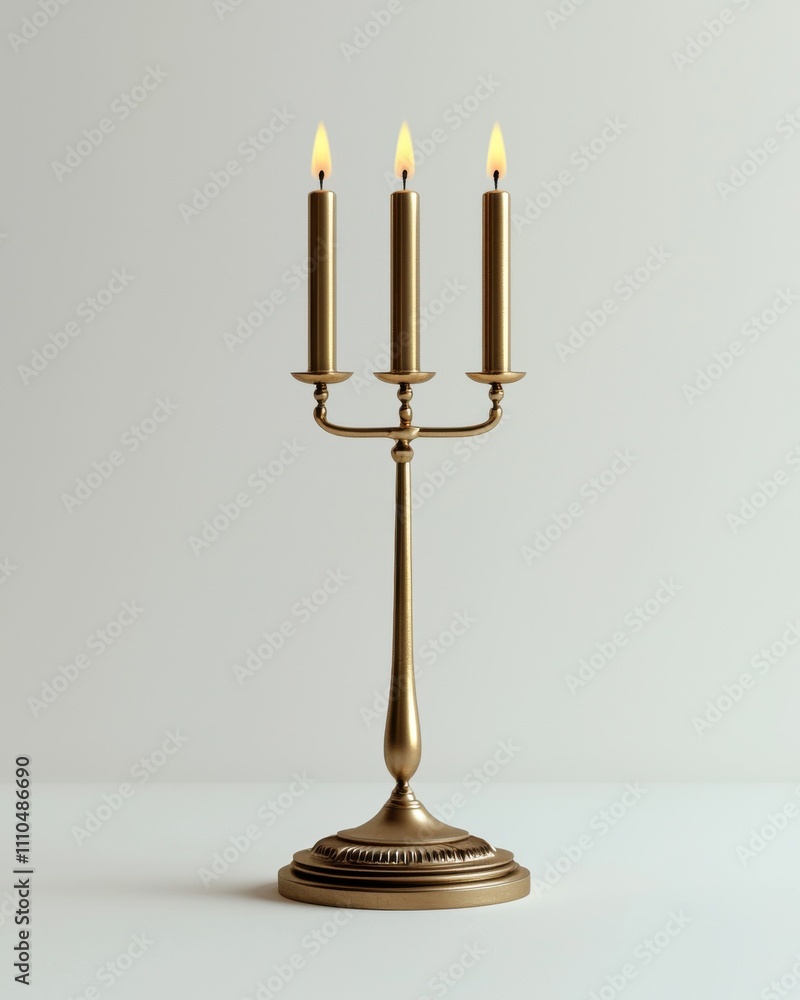 A classic three-armed candle holder with lit candles, creating a warm and inviting ambiance against a simple backdrop. A classic three-armed candle holder with lit candles, creating a warm and inviting ambiance against a simple backdrop.