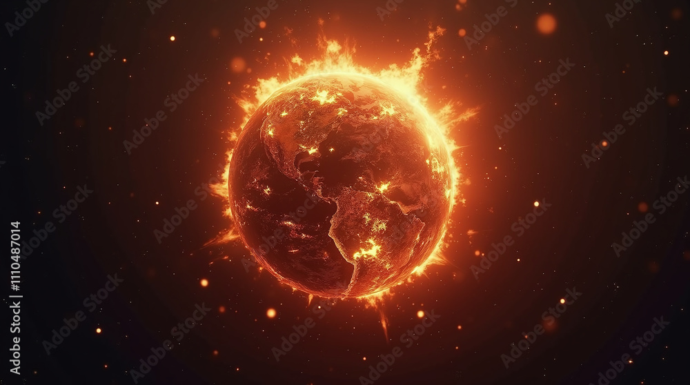 Burning Planet, Global Catastrophe, Destroyed World Burning Planet, Global Catastrophe, Destroyed World