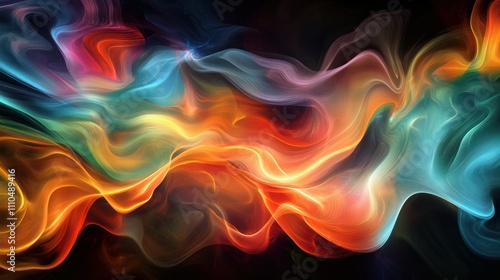 flame, where flowing waves of color converge and diverge, creating a sense of depth and motion. The background is a rich,