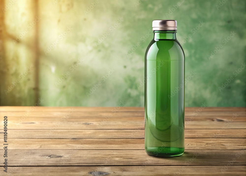 Green Glass Water Bottle Mockup with Blank Label Perfect for Food Photography and Branding Use, Ideal for Showcasing Beverage Products, Eco-Friendly Design, and Minimalist Style Green Glass Water Bottle Mockup with Blank Label Perfect for Food Photography and Branding Use, Ideal for Showcasing Beverage Products, Eco-Friendly Design, and Minimalist Style
