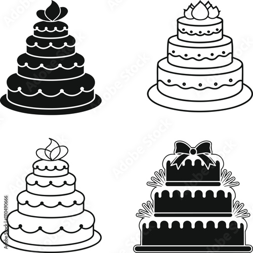 Wedding cake, Wedding cake Icon Vector Silhouette, layer wedding cake Illustration with white background