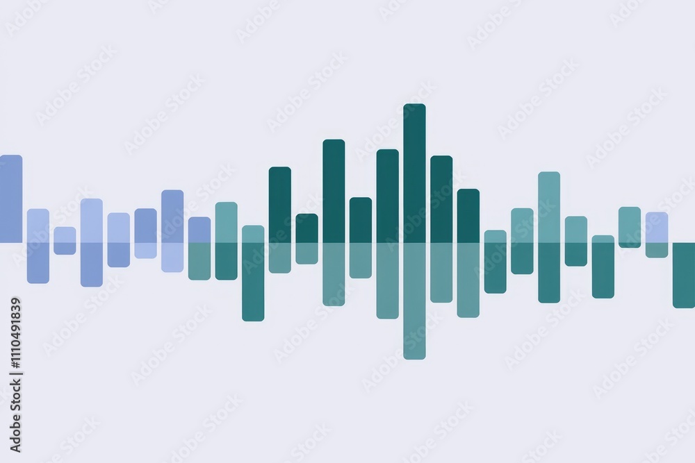 Abstract graphic showing a mirrored wave like pattern of teal and blue bars. Abstract graphic showing a mirrored wave like pattern of teal and blue bars.