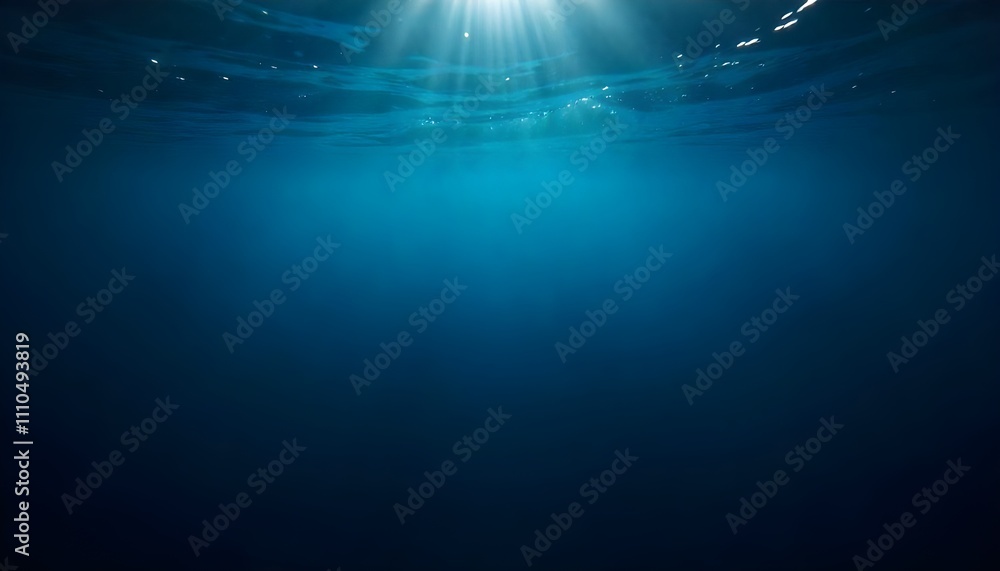 A view of the dark blue ocean surface seen from beneath the water. The image captures the deep, rich tones of the ocean, with light filtering through the water above A view of the dark blue ocean surface seen from beneath the water. The image captures the deep, rich tones of the ocean, with light filtering through the water above