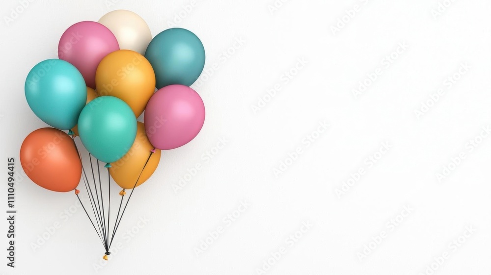 A photostock of colorful balloons bursting dynamically, isolated on a clean white background for party or celebratory designs. High Quality