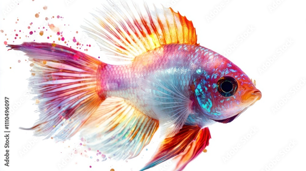 A colorful fish with translucent fins, filled with glowing A colorful fish with translucent fins, filled with glowing
