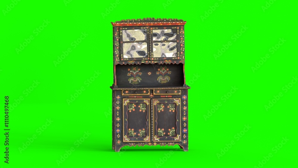 Obraz premium painted folk cupboard with green background