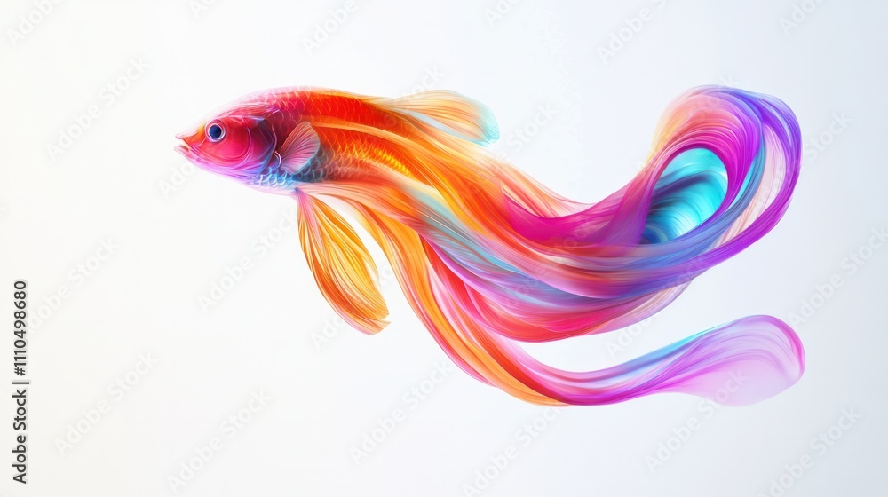 A digital render of a fish formed by complex quantum particles and geometric shapes, A digital render of a fish formed by complex quantum particles and geometric shapes,