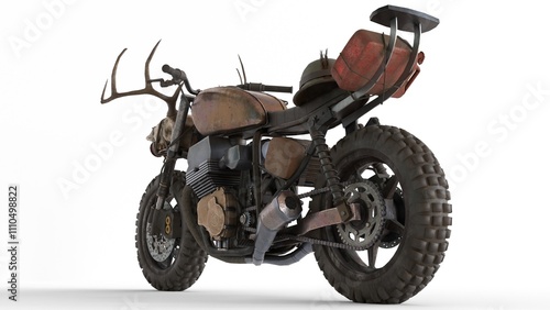 post apocalyptic motorcycle with white background