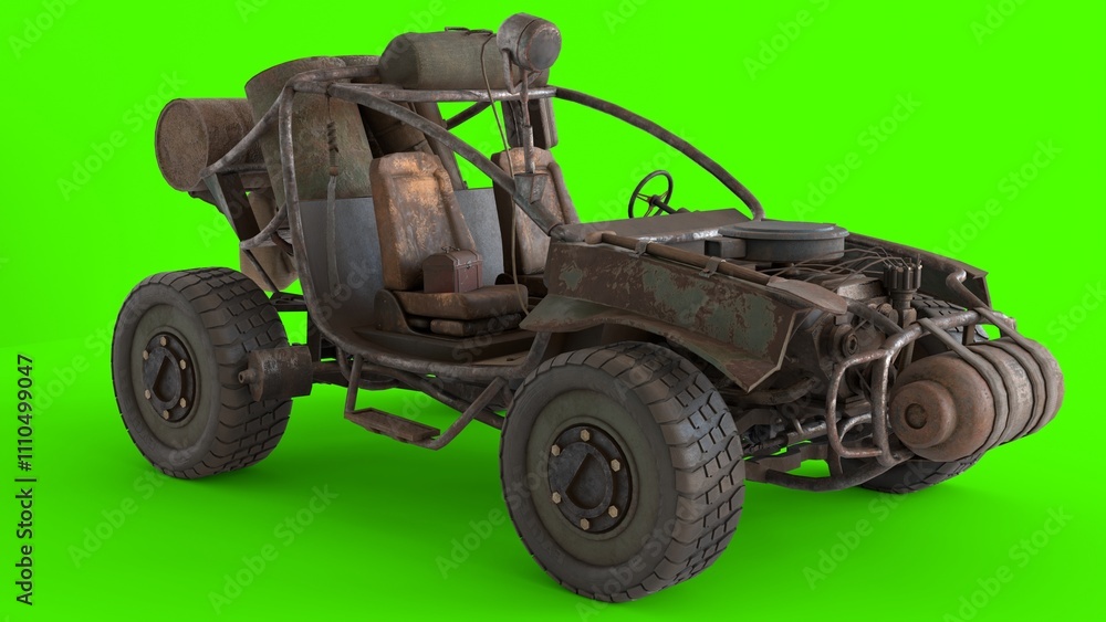 Fototapeta premium post apocalyptic vehicle with green background