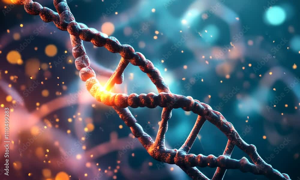 Close-up 3D Animation of DNA Double Helix Structure, Molecular Biology, Genetic Code, and Scientific Research in High Detail