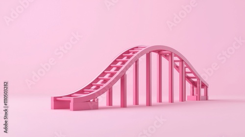 stock market volatility concept. Pink roller coaster model against a soft pink background.