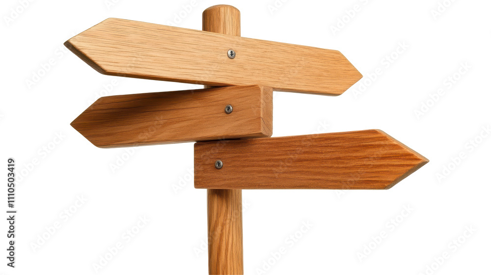 Rustic wooden signpost with three arrows navigating the path to adventure and exploration in nature's embrace Rustic wooden signpost with three arrows navigating the path to adventure and exploration in nature's embrace