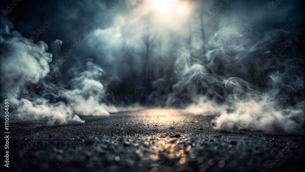 Mysterious Halloween Backdrop with Smoke and Fog on Black Asphalt Creating an Eerie Atmosphere for Spooky Celebrations and Events in a Defocused Background Mysterious Halloween Backdrop with Smoke and Fog on Black Asphalt Creating an Eerie Atmosphere for Spooky Celebrations and Events in a Defocused Background
