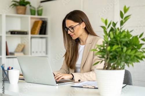 Beautiful Businesswoman typing on laptop