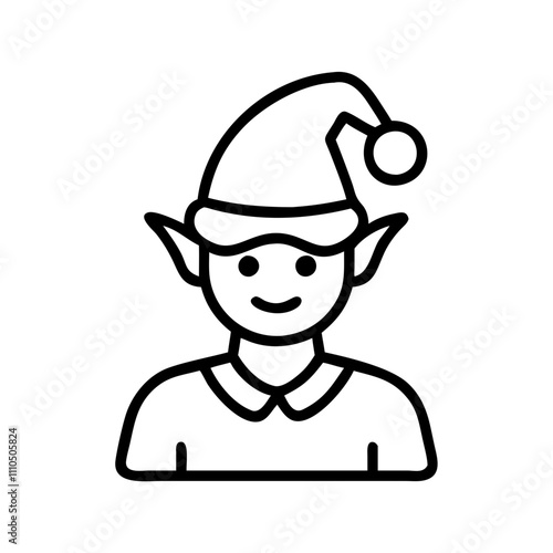 elf Outline Icon, christmas icon - Black outline icon of elf symbolizing Christmas, holidays, and festive in simple design.