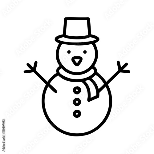 snowman Outline Icon, christmas icon - Black outline icon of snowman symbolizing Christmas, holidays, and festive in simple design.