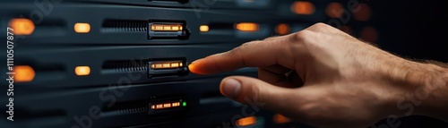 cloud and network concept. A network engineer configuring virtual network switches to manage traffic in a cloud-based infrastructure