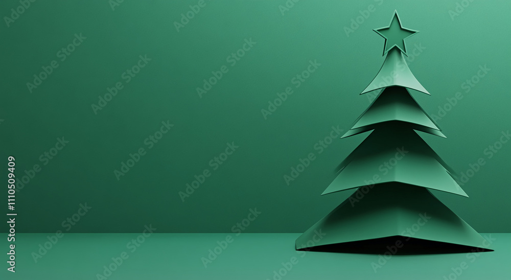 Green paper Christmas tree decoration displayed on a plain background during the holiday season Green paper Christmas tree decoration displayed on a plain background during the holiday season