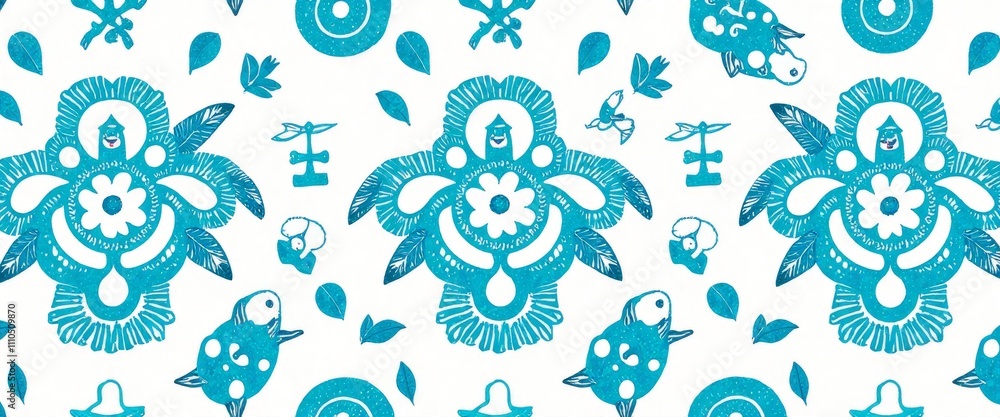 Fototapeta premium A blue and white floral design with a lot of detail. The flowers are very intricate and the design is very detailed
