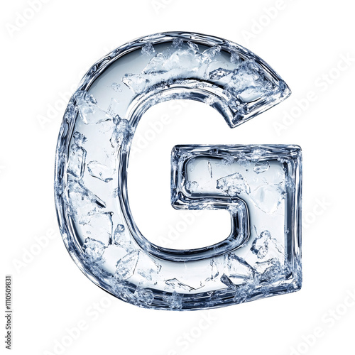 letter G in the shape of ice, ice typography letter font illustration isolated on white & transparent a background.