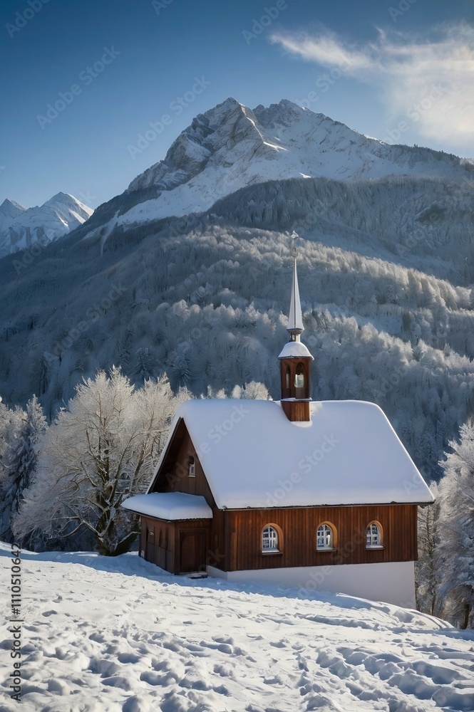 Fototapeta premium church in the mountains winter vibes