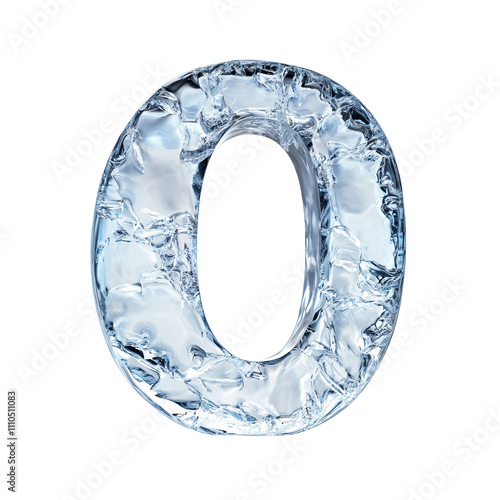 letter O in the shape of ice, ice typography letter font illustration isolated on white & transparent a background.