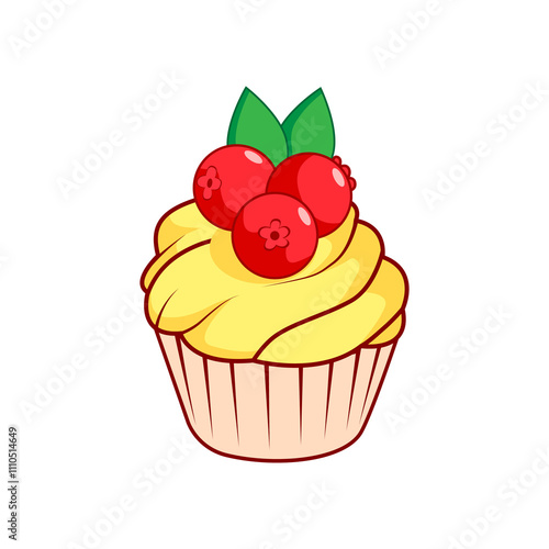 A cute cupcake with cranberries.