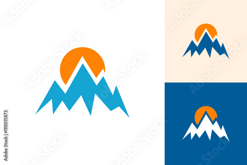 Mountain sun icon logo vector flat silhouette graphic