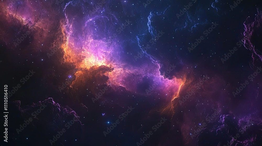 Naklejka premium A wide view of a starry night sky filled with colorful nebulas and swirling gases, representing the vastness and wonder of space in deep space exploration
