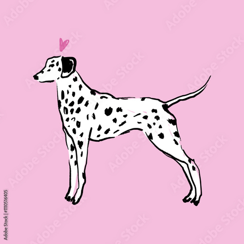 Vector clipart dalmatian dog sticker. Dogs breed. EPS and JPG illustration. Funky doodle trendy petshop print, colorful hand-drawn childish cartoon art. Groovy fauve abstract collage decor elements in