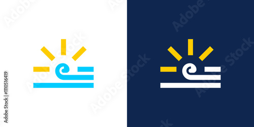 Wave sun sea logo line water blue nature icon vector
