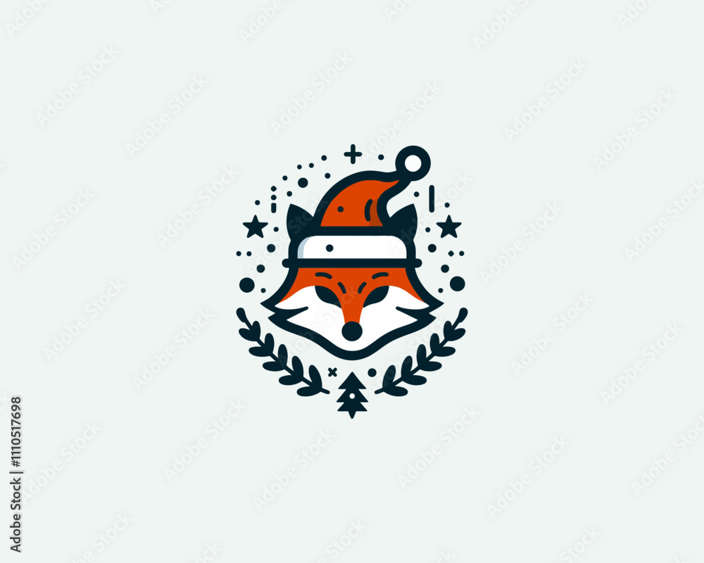 Christmas Fox vector logo design icon illustration. Santa claus cap, Christmas hat fox logo. Christmas Fox vector logo design icon illustration. Santa claus cap, Christmas hat fox logo.