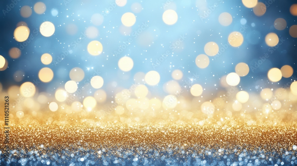 Blue and gold bokeh lights on deep blue background Blue and gold bokeh lights on deep blue background