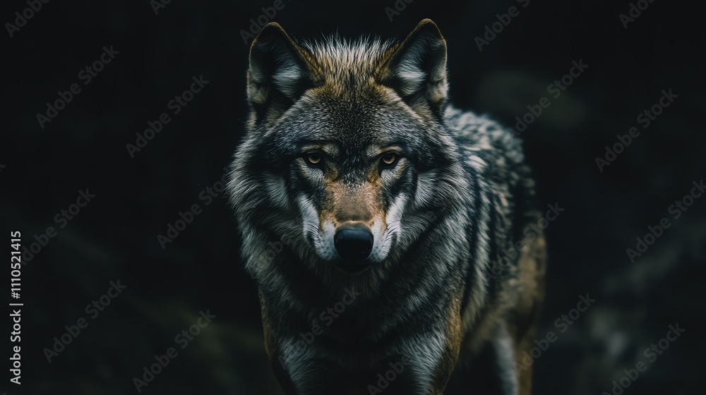 Fototapeta premium A wolf looks at the camera.