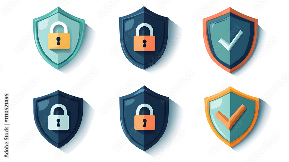 Fototapeta premium Security shield sign vector illustration, Lock security icon, Set of security shield icons, securityshields symbols with check mark and padlock, Shield security icon, Safety, protection sign