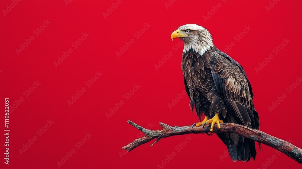 Majestic Eagle with Vibrant Red Background and Natural Perch Majestic Eagle with Vibrant Red Background and Natural Perch