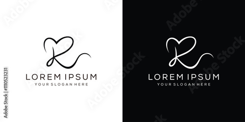 letter R design logo logotype concept with love heart and elegant style vector illustration